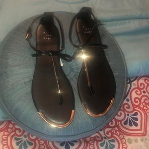 Sandals black accent gold